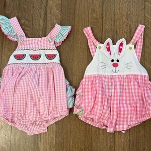2 Lil Cactus Romper 18-24 months 2t Easter Bunny  and Watermelon Gently Worn